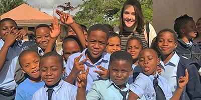 A Bonaventure student with students from a school in the Bahamas